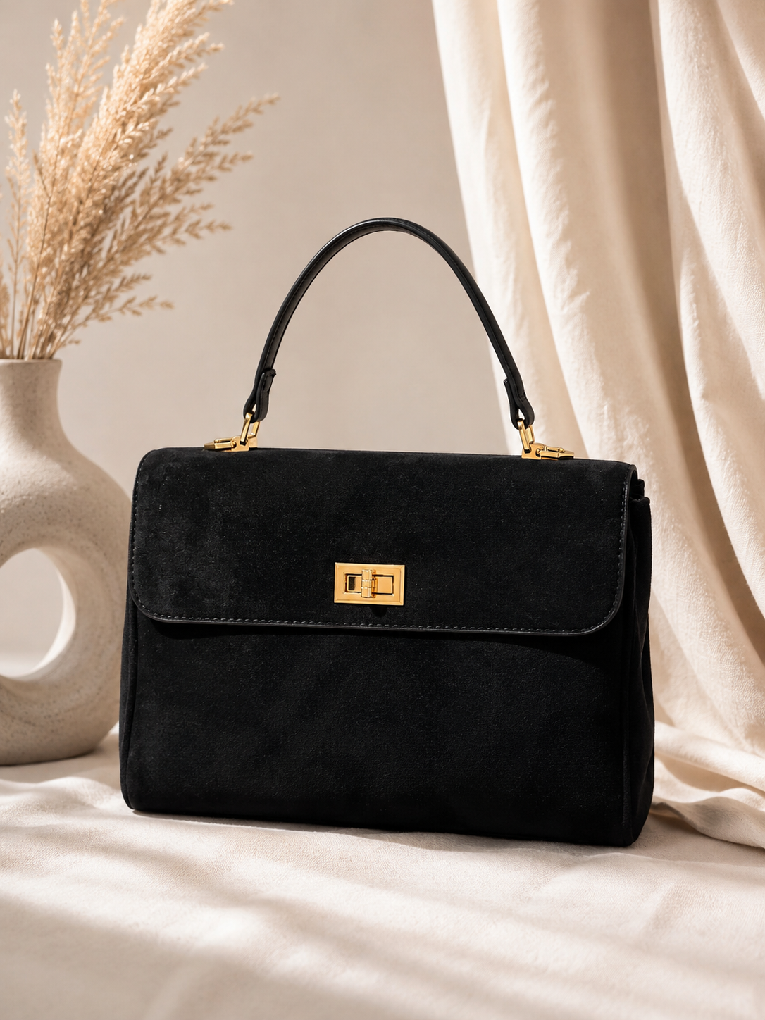 Sac à main Laly effet daim – Noir