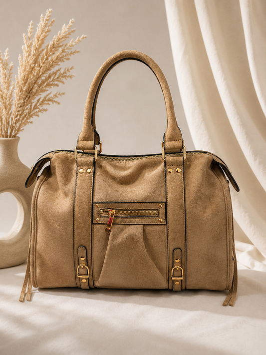 Sac à main Cassiopée effet daim – Taupe