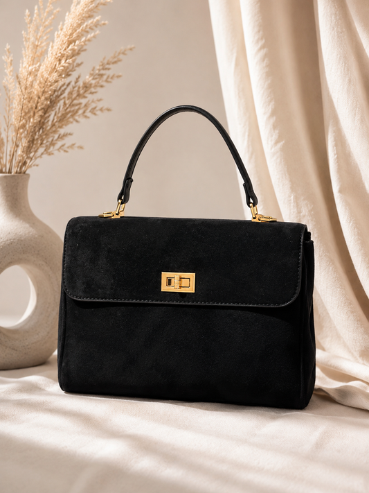 Sac à main Laly effet daim – Noir