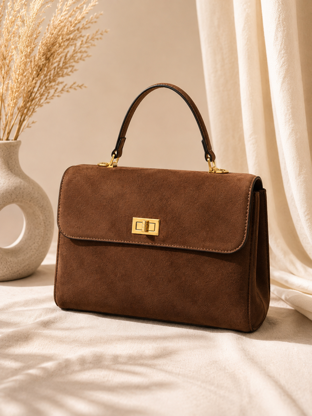 Sac à main Laly effet daim – Marron chocolat