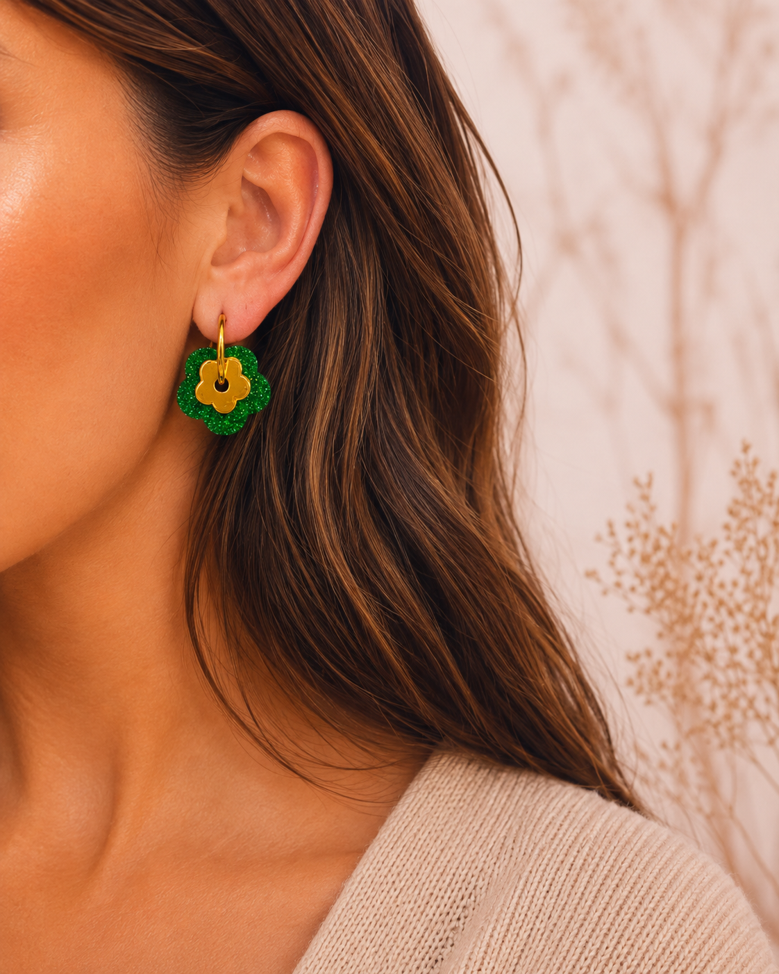 Boucles d’oreilles Lou - Fleur Émeraude